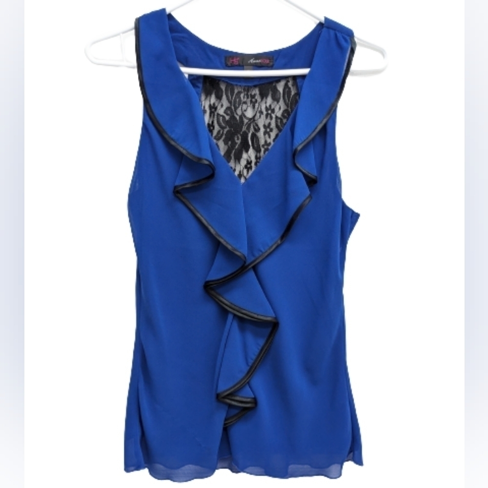 Heart Soul women's royal blue ruffled sleeveless top size M - Picture 13 of 13